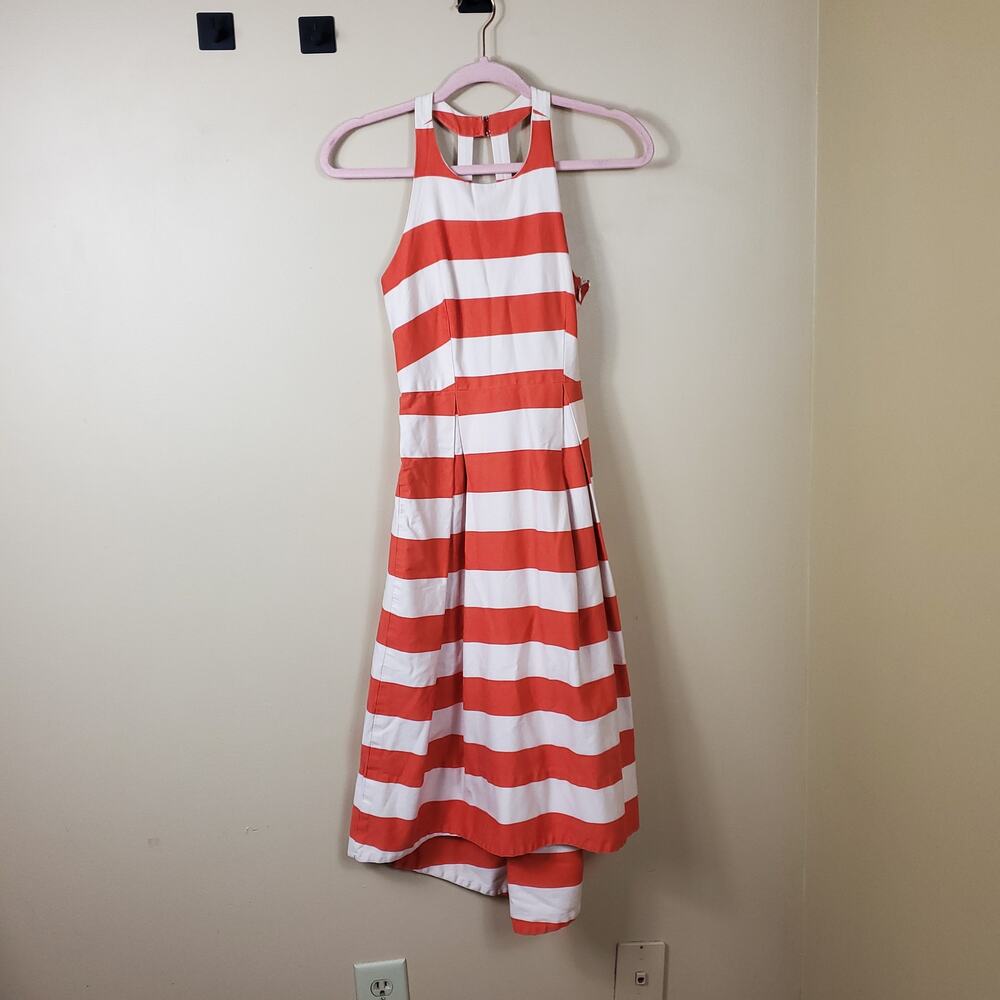 Paper Crown Orange Striped Gobi Halter Dress Size 2